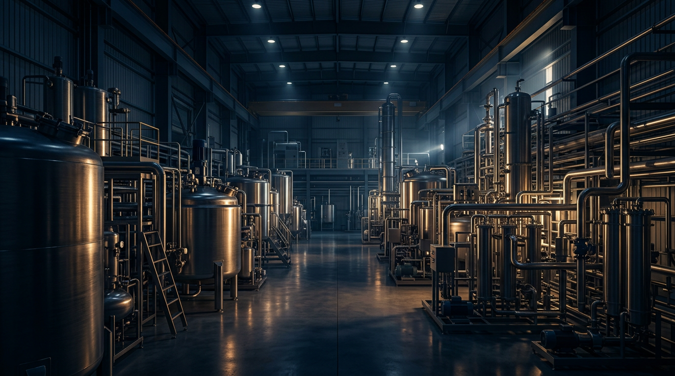 CMX advanced hydrometallurgical critical minerals refinery — stainless-steel refining vessels, leaching tanks and separation columns