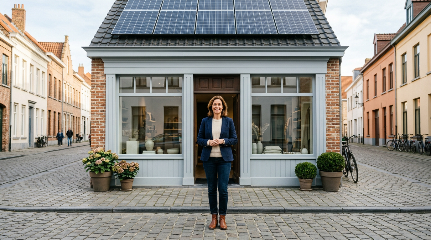 Ondernemer met zonnepanelen op dak