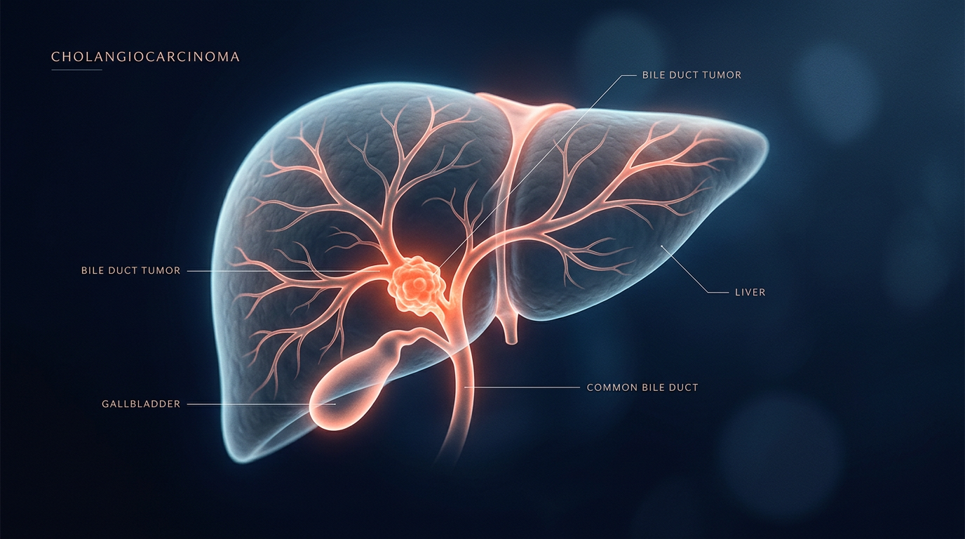 Conceptual illustration of bile duct cancer anatomy